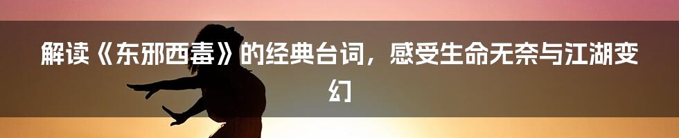 解读《东邪西毒》的经典台词,感受生命无奈与江湖变幻