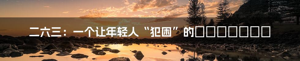 二六三:一个让年轻人“犯困”的Загадка