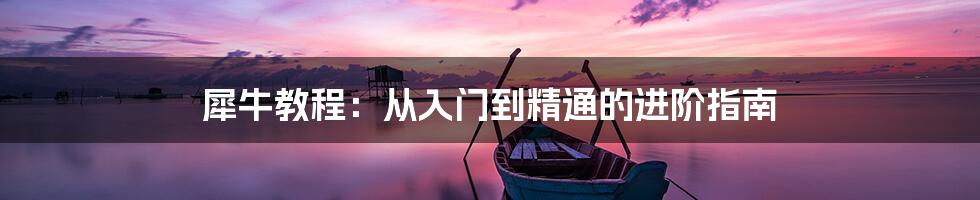 犀牛教程:从入门到精通的进阶指南