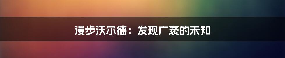 漫步沃尔德:发现广袤的未知