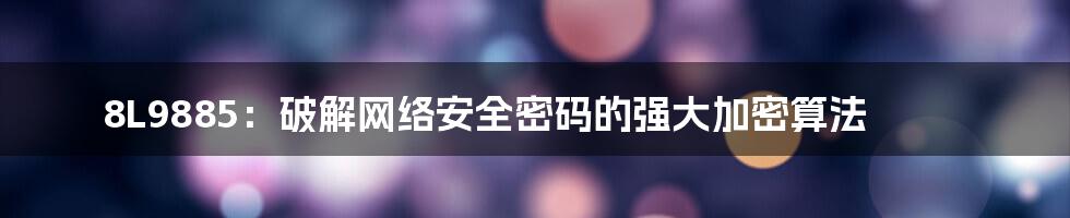 8L9885:破解网络安全密码的强大加密算法