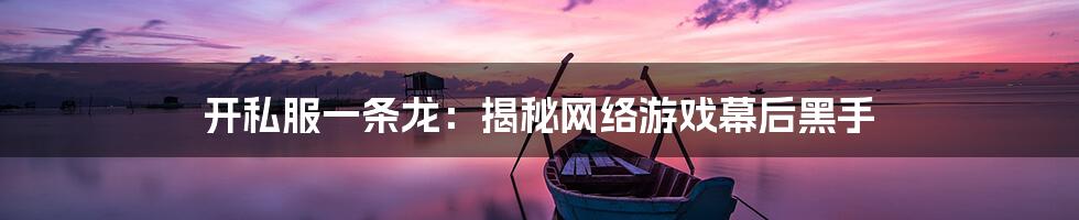 开私服一条龙:揭秘网络游戏幕后黑手