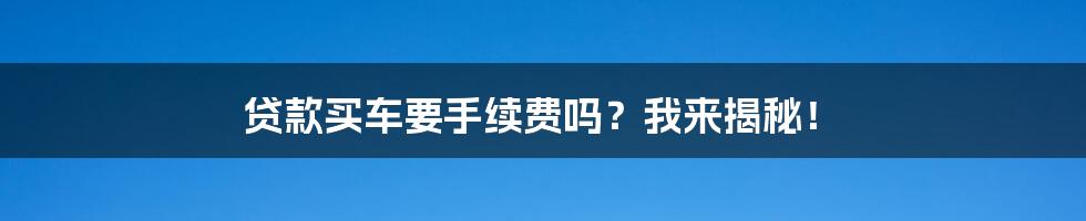 贷款买车要手续费吗？我来揭秘！