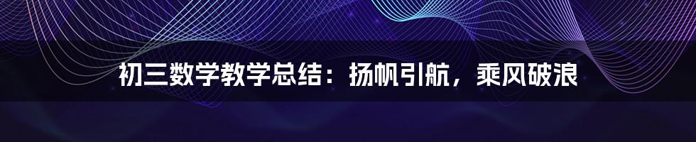 初三数学教学总结：扬帆引航，乘风破浪