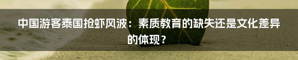 中国游客泰国抢虾风波:素质教育的缺失还是文化差异的体现?