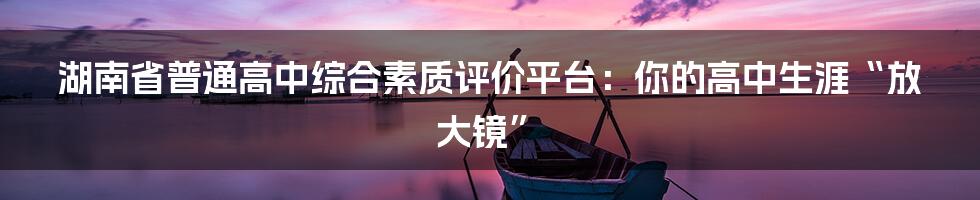 湖南省普通高中综合素质评价平台:你的高中生涯“放大镜”