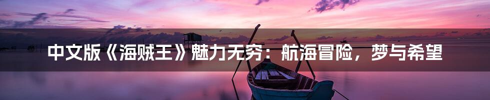 中文版《海贼王》魅力无穷:航海冒险,梦与希望
