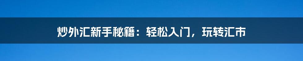 炒外汇新手秘籍：轻松入门，玩转汇市