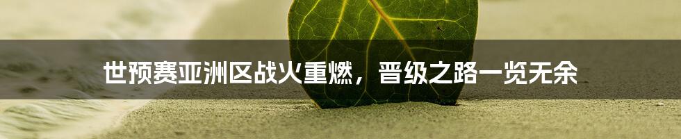 世预赛亚洲区战火重燃，晋级之路一览无余