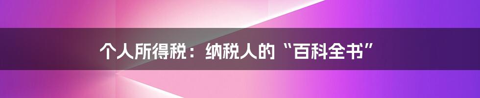 个人所得税:纳税人的“百科全书”