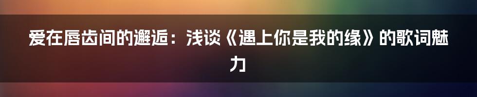 爱在唇齿间的邂逅:浅谈《遇上你是我的缘》的歌词魅力