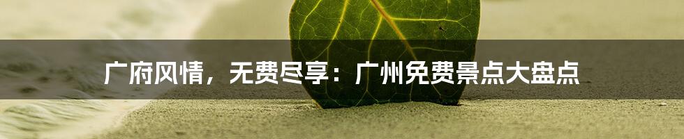 广府风情,无费尽享:广州免费景点大盘点