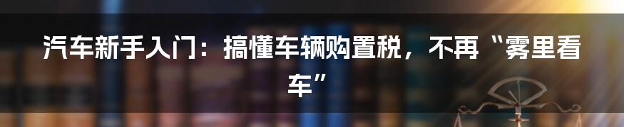 汽车新手入门:搞懂车辆购置税,不再“雾里看车”