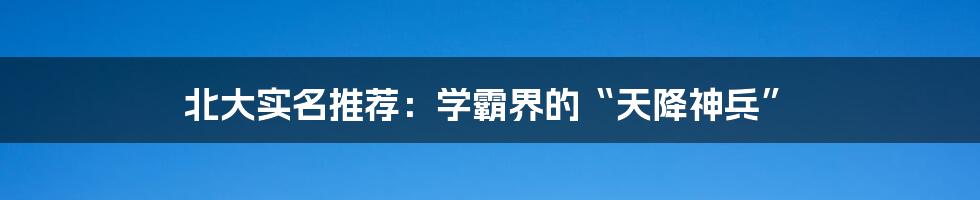 北大实名推荐：学霸界的“天降神兵”