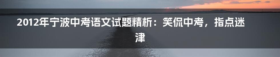 2012年宁波中考语文试题精析:笑侃中考,指点迷津