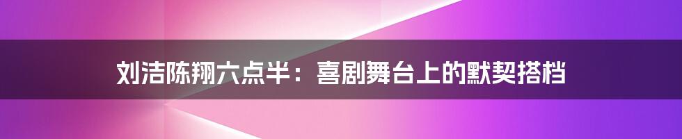 刘洁陈翔六点半:喜剧舞台上的默契搭档