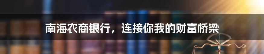 南海农商银行，连接你我的财富桥梁