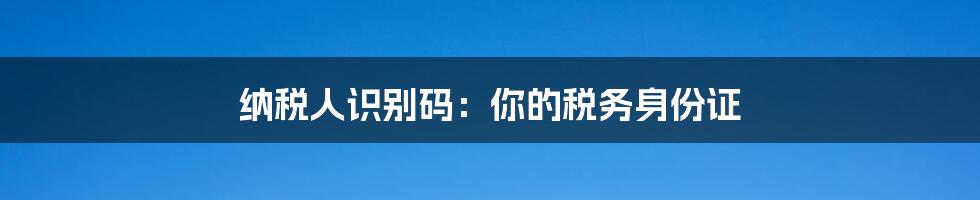 纳税人识别码：你的税务身份证