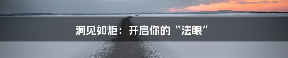 洞见如炬：开启你的“法眼”