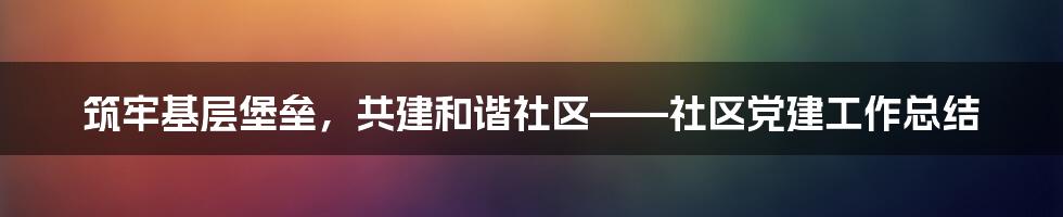 筑牢基层堡垒,共建和谐社区——社区党建工作总结