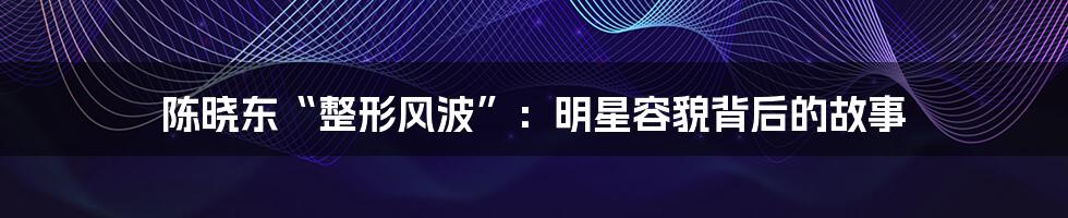 陈晓东“整形风波”：明星容貌背后的故事