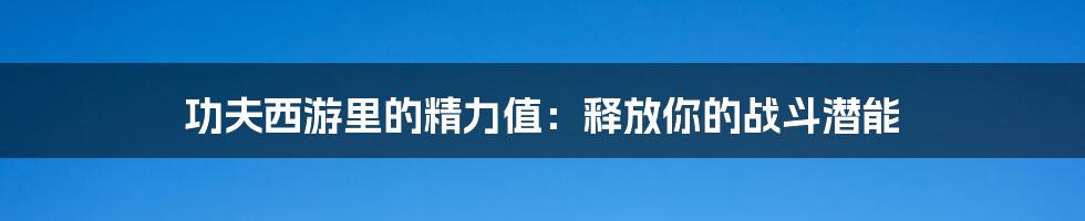 功夫西游里的精力值：释放你的战斗潜能