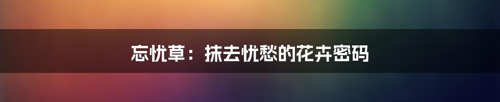 忘忧草：抹去忧愁的花卉密码
