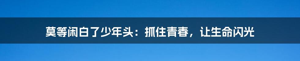 莫等闲白了少年头:抓住青春,让生命闪光