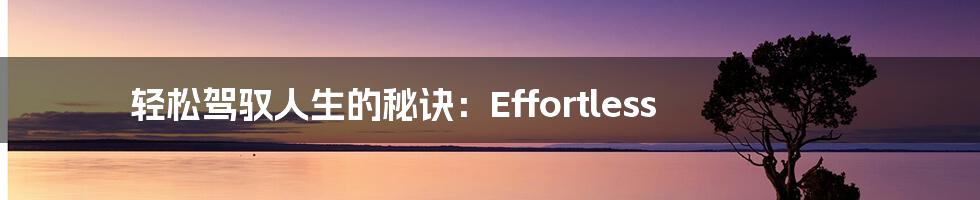 轻松驾驭人生的秘诀:Effortless