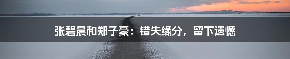 张碧晨和郑子豪:错失缘分,留下遗憾