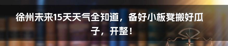 徐州未来15天天气全知道,备好小板凳搬好瓜子,开整!