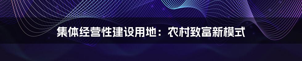 集体经营性建设用地：农村致富新模式