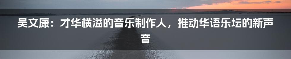 吴文康:才华横溢的音乐制作人,推动华语乐坛的新声音