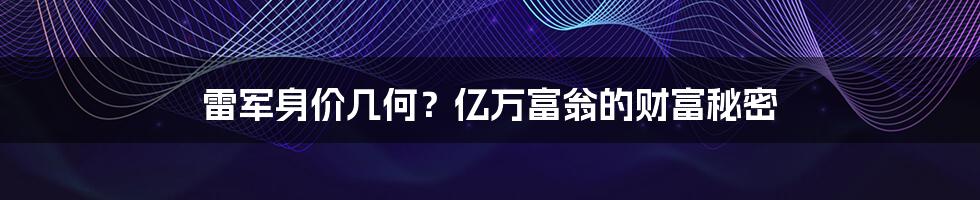 雷军身价几何？亿万富翁的财富秘密