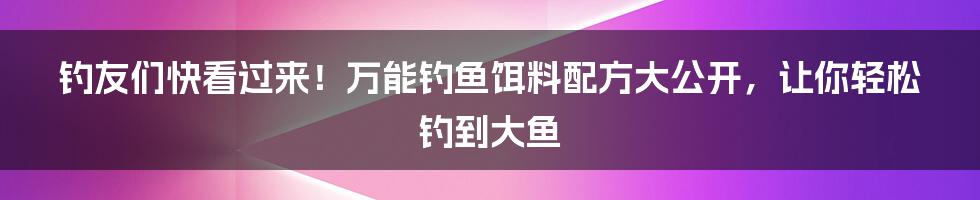 钓友们快看过来！万能钓鱼饵料配方大公开，让你轻松钓到大鱼