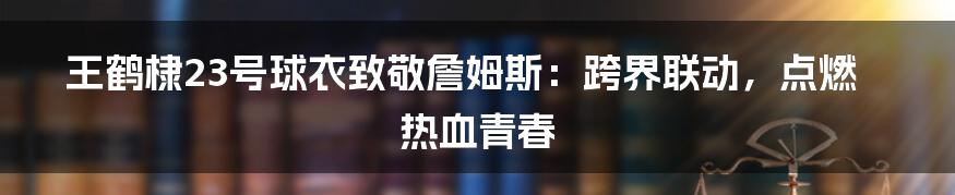 王鹤棣23号球衣致敬詹姆斯:跨界联动,点燃热血青春