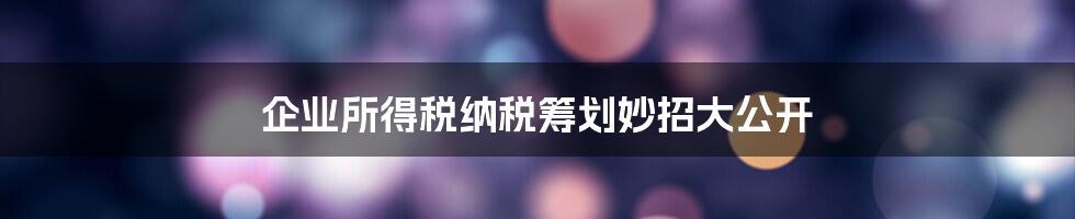 企业所得税纳税筹划妙招大公开