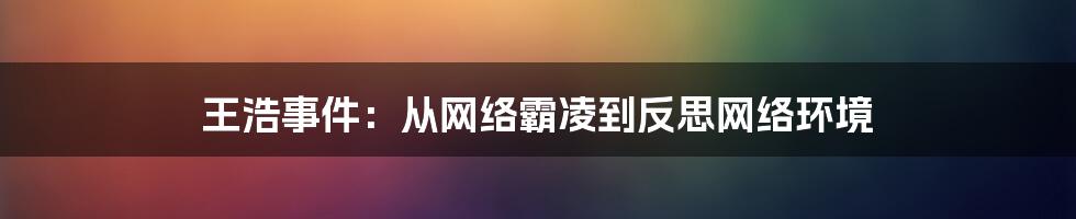 王浩事件：从网络霸凌到反思网络环境