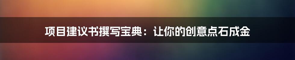 项目建议书撰写宝典：让你的创意点石成金