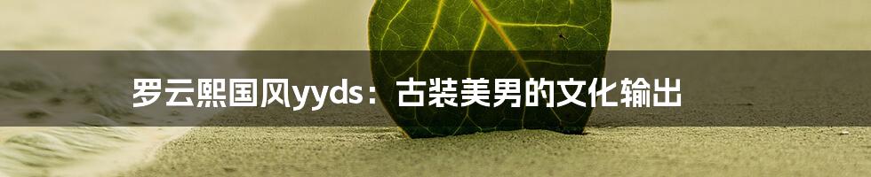 罗云熙国风yyds:古装美男的文化输出