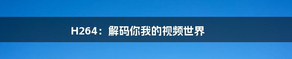 H264:解码你我的视频世界