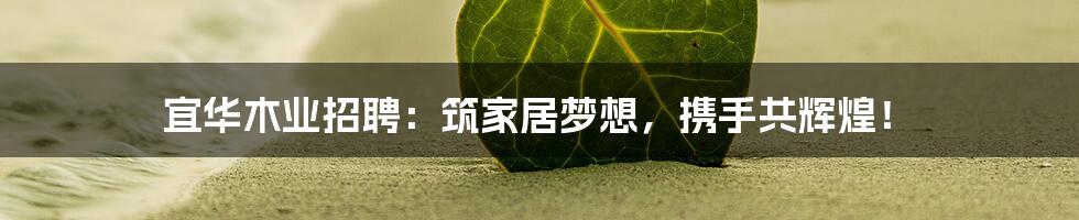 宜华木业招聘：筑家居梦想，携手共辉煌！