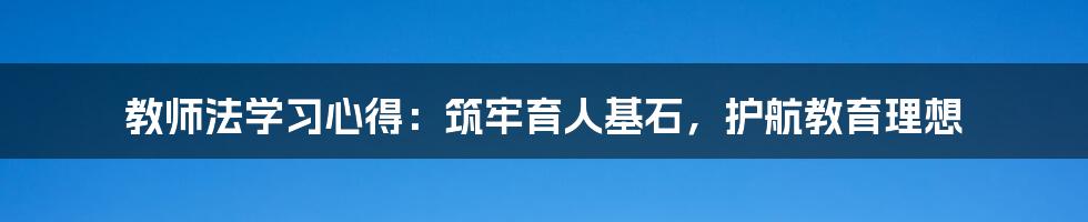 教师法学习心得：筑牢育人基石，护航教育理想