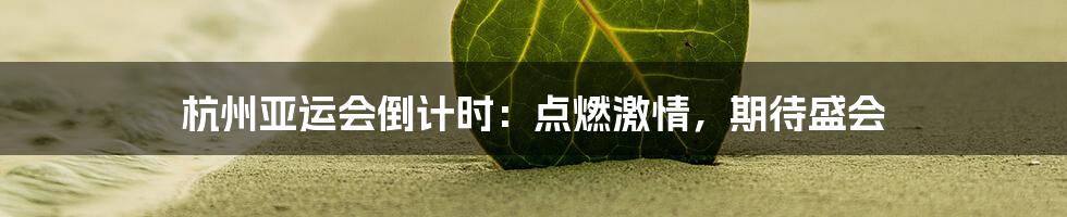 杭州亚运会倒计时:点燃激情,期待盛会