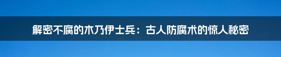解密不腐的木乃伊士兵:古人防腐术的惊人秘密