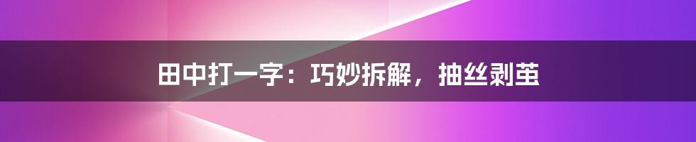 田中打一字：巧妙拆解，抽丝剥茧