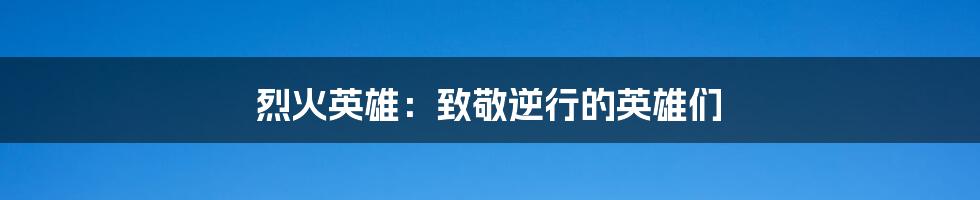 烈火英雄:致敬逆行的英雄们
