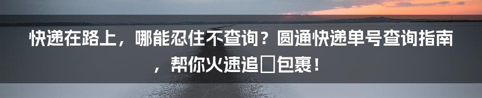 快递在路上，哪能忍住不查询？圆通快递单号查询指南，帮你火速追蹤包裹！