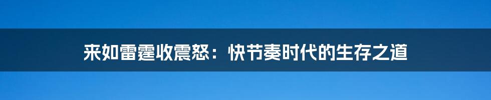 来如雷霆收震怒：快节奏时代的生存之道