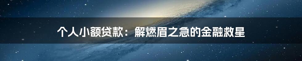 个人小额贷款:解燃眉之急的金融救星